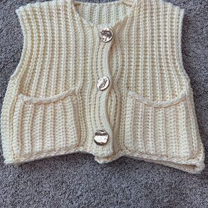 Cream Knit Vest with Gold Buttons